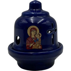 Καντήλι Φαναράκι Θεομήτωρ Κεραμικό 11.50x13,50cm Μπλε