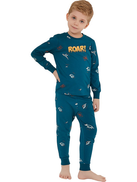 Rolypoly Roar Παιδική Πιτζάμα Βαμβακερή Χειμωνιάτικη Πετρόλ RP3222K