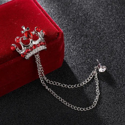 Ασημί Καρφίτσα Πέτου Crown με Κόκκινο Κρύσταλλο