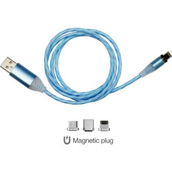 ΚΑΛΩΔΙΟ USB ΦΟΡΤΙΣΗΣ & ΣΥΓΧΡΟΝΙΣΜΟΥ MICRO USB/TYPE-C/LIGHTING ΜΕ ΜΑΓΝΗΤΙΚΗ ΥΠΟΔΟΧΗ & ΜΠΛΕ ΦΩΣ 100 cm SRCLC