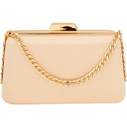 4Queens Τσαντάκι Clutch 20x12.5x4cm με Διπλές Αλυσίδες Gold