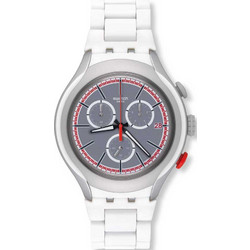 Swatch White Attack Ανδρικό Ρολόι Χρονογράφος με Λευκό Καουτσούκ Λουράκι YYS4019AG