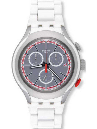 Swatch White Attack Ανδρικό Ρολόι Χρονογράφος με Λευκό Καουτσούκ Λουράκι YYS4019AG
