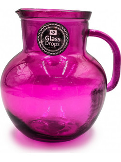 Κανάτα με χερούλι Glass Drops Ribbed (3198DB276) Από ανακυκλωμένο γυαλί, Χωρητικότητας 2.3L, Διαστάσεων O 20 x Υ 20 cm, Magenta 3198DB276