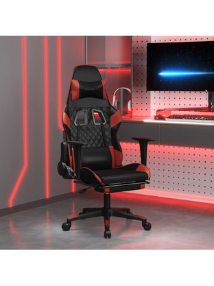 vidaXL Καρέκλα Gaming Δερματίνης με Ρυθμιζόμενα Μπράτσα και Υποπόδιο Μαύρη Μπορντό 345529