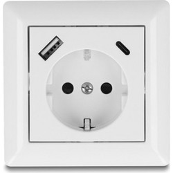 DeLock πρίζα τοίχου με θύρες φόρτισης Usb & USB-C, 18W PD, λευκή - (11499)