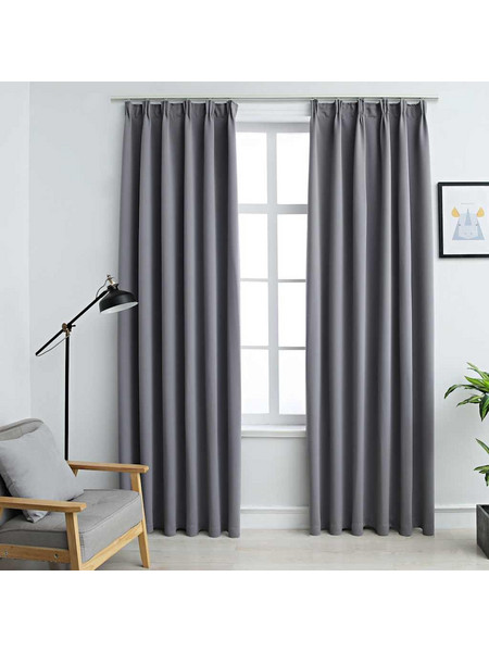 vidaXL Σετ Κουρτίνες Συσκότισης με Γάντζους 140x225 2τμχ Γκρι 134431