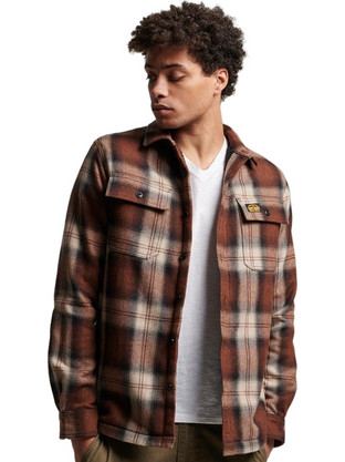 Superdry Ανδρικό Πουκάμισο Βαμβακερό Καρό Μακρυμάνικο Κανονική Γραμμή Overshirt Καφέ M4010720A-9YZ