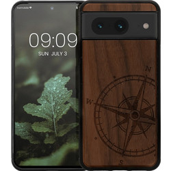 KWmobile Σκληρή Ξύλινη Θήκη με TPU Bumper - Google Pixel 8 - Walnut / Navigational Compass (61875.02)