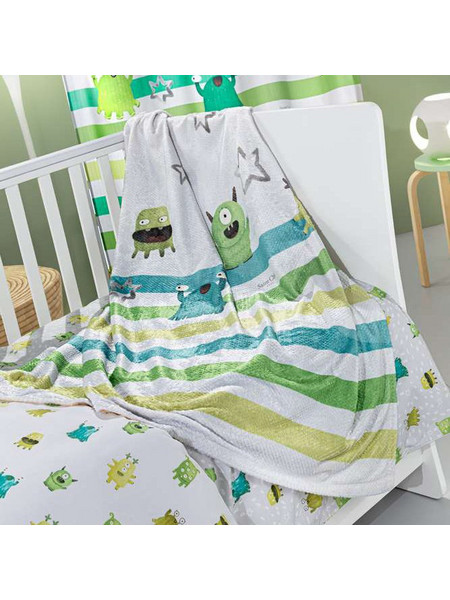 Saint Clair Κουβέρτα Κούνιας Fleece Monsters 110x140 Λευκή Πράσινη