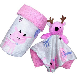 Morven 23023 Κουβέρτα Αγκαλιάς Fleece 70x100 + Πανάκι Παρηγοριάς Λευκή Ροζ