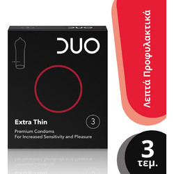 DUO Extra Thin Προφυλακτικά Λεπτά με Λιπαντικό 3τμχ