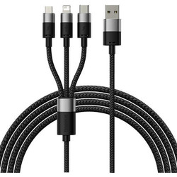 Baseus Starspeed Braided 3in1 Καλώδιο USB σε Lightning / Type-C / micro USB (1.2m) - Μαύρο