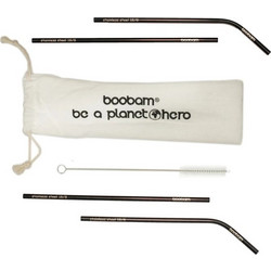 Boobam Straw Metal Titanium Black Μεταλλικά Καλαμάκια 4 Τεμάχια