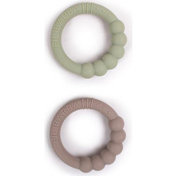 Filibabba Μασητικός Δαχτύλιος Σιλικόνης Warm Grey/ Oil Green