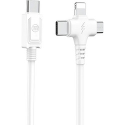 Lamtech 3 In 1 Charging Type-C Cable To Type-C/Lightning/Micro USB 1m White