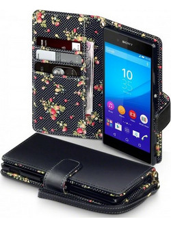 Terrapin Wallet Case Black - Flowers (Sony Xperia Z3+ / Z4)