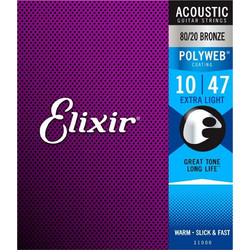 Elixir Strings 11000 Σετ 6 Χορδές Ακουστικής Κιθάρας 80/20 Bronze 10-47" Extra Light Tension