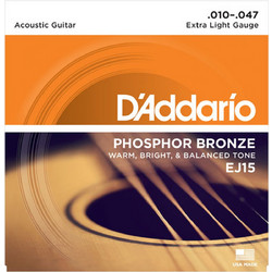 D'Addario EJ15 Σετ 6 Χορδές Ακουστικής Κιθάρας Phosphor Bronze 10-47" Extra Light Tension