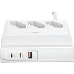 USAMS Πολυπρίζο 65W Super Si Fast Charging USB Επέκταση Σocket EU λευκό