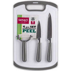 Σετ Κοπής Lamart Peel Επιφάνεια Κοπής με 2x Μαχαίρια & Αποφλοιωτή 4τμχ Γκρι/Λευκό LT2097