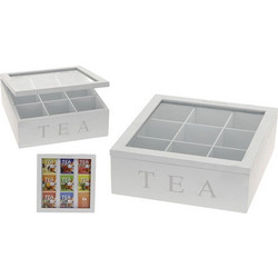 Μοντέρνο Teabox 9 Θέσεις Λευκό Ματ με Print 23x23 εκ. Zaros KZ189