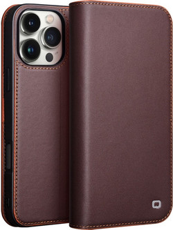 Θήκη iPhone 16 Pro Max QIALINO book v2 από Premium αυθεντικό δέρμα Genuine Cowhide καφέ