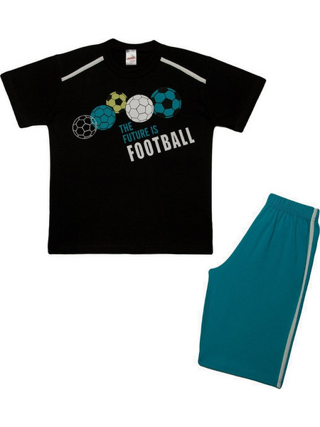 Minerva The Future Is Football Παιδική Πιτζάμα Βαμβακερή Καλοκαιρινή Μαύρη Τιρκουάζ 90-62096-045