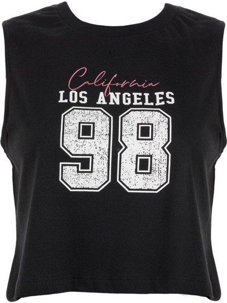 Μπλούζα Crop Top Γυναικεία Αμάνικη Βαμβερή Μαύρη California Los Angeles 98" - One Size