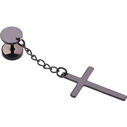 Ghetto Punk Cool SS Chain Cross Drop Earrings 1pcs Black