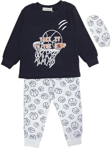 Ebita Take It To The Hoop Παιδική Πιτζάμα Βαμβακερή Χειμωνιάτικη Γκρι Navy Μπλε H-212