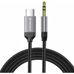 Techsuit - Προσαρμογέας καλωδίου Premium SoundShell (AC9) - USB-C σε υποδοχή 3.5mm, τσιπ DAC, 16bit/48Khz, 1.5m - Γκρι