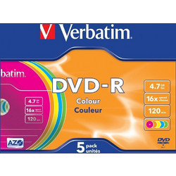 Verbatim DVD-R Colour Slim Disc 4.7GB 16X 5pCs Multicolored - (43557)