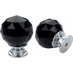 BLACK CRYSTAL DIAMOND GLASS DOOR KNOBS CUPBOARD DRAWER FURNITURE HANDLE CABINET 1pcs (30mm)