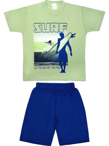 Pretty Baby Surf Παιδική Πιτζάμα Βαμβακερή Καλοκαιρινή Navy Μπλε Lime 63031-434