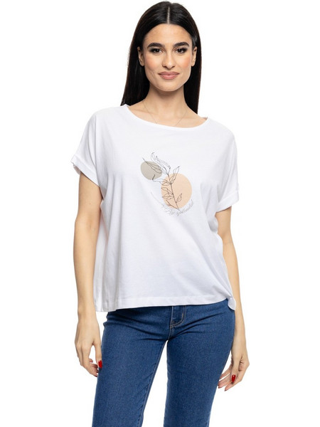 S&apos, Γυναικείο t-shirt με τύπωμα &apos,&apos,CIRCLE WITH LEAF&apos,&apos, 53-106-017 020 WHITE