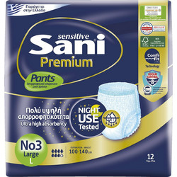 Sani Sensitive Premium Pants No3 Large Πάνες Βρακάκι Ακράτειας 7 Σταγόνες 12τμχ