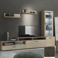 Σύνθετο Σαλονιού Νο 28 (225x45x48) 2 Βιτρίνες 45x30x120εκ. Ράφι Τοίχου 90x12x20εκ. Με Επιλογές Χρωμάτω - Σκούρο Δρύς-Dark Oak