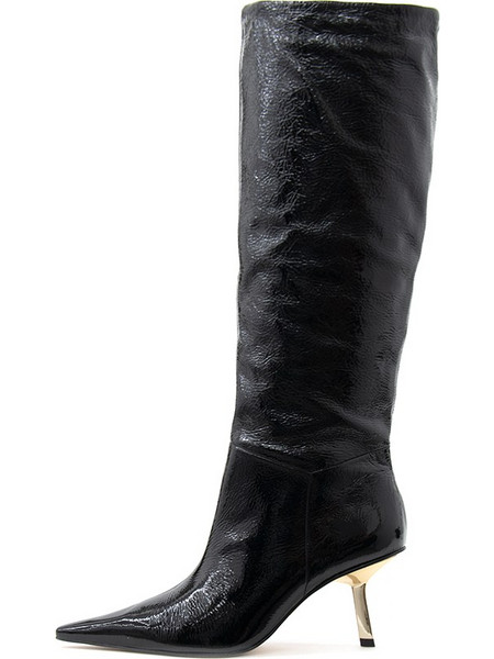 E76481 PATENT LEATHER MID HEEL LONG BOOTS WOMEN CARRANO