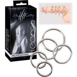 Naughty Toys Bad Kitty Metal Penis Rings Σετ Δαχτυλίδια Πέους Μεταλλικό Ασημί 5τμχ