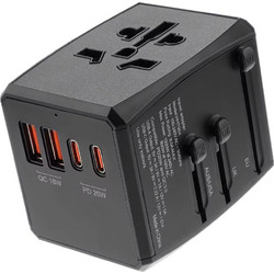 Techsuit Αντάπτορας Πρίζας Travel Adapter PD20W, 2 x USB-A, 2 x Type-C, EU, UK, AUS, US, Black (HHT904)