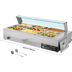 VEVOR Επαγγελματικός Θερμαντήρας Τροφίμων 1500W, Ανοξείδωτο Ατσάλι, 9 Θέσεων 110x57x38.5 εκ. SYSPBWQ913FS5WYYO002V2