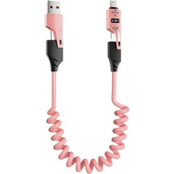 Καλώδιο φόρτισης & data σπιράλ - 4in1 - Fast Charge - X204 - 27-65W - 102048 - Pink