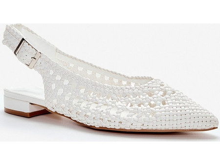 Λευκές Μπαλαρίνες Slingback Μυτερές με Πλεκτό Σχέδιο
