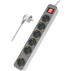 POWERTECH πολύπριζο ασφαλείας PT-1058, 6x schuko, 16A, 1.4m, λευκό
