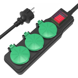 POWERTECH πολύπριζο PT-1070, 3x schuko, IP44, 16A, 1.5m, μαύρο