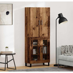 vidaXL Highboard με συρτάρι 2 τεμ. Ξύλο - παλαιό-ξύλο, 2-γυάλινες-πόρτες