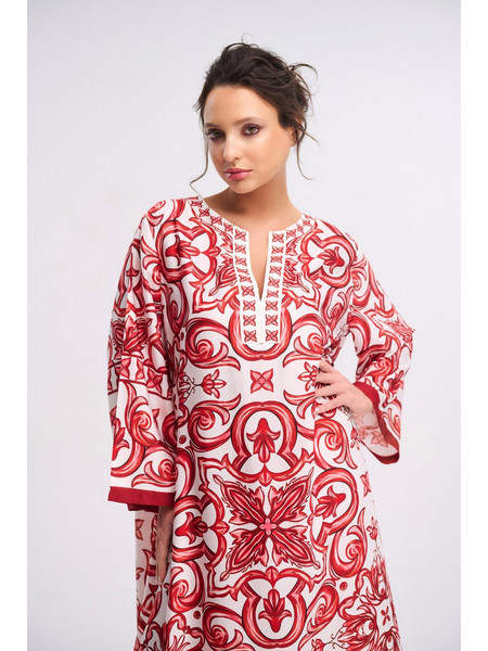 Halima Μάξι Καφτάνι Kaftan Red Ceramic | Eva Lingerie