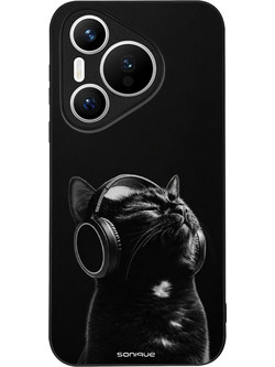 Sonique Men's Edition Back Cover με Σχέδιο «Audio Kitten - Black» (Huawei Pura 70)