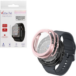 Volte-Tel Edge Cover Πλαστική Θήκη Tempered Glass για Samsung Galaxy Watch 8 Classic 46mm Ροζ Χρυσή